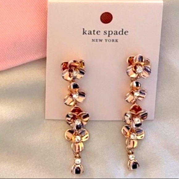 New Kate Spade Shine On Flower Linear Earrings Rose Gold - Picture 4 of 7